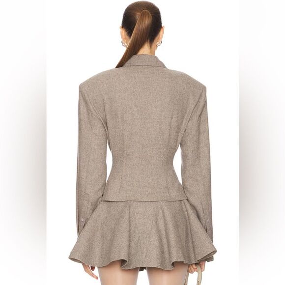 HELSA The Tweed Overshirt blouse Taupe Melange Elegant Gray Revolve M - Picture 4 of 9